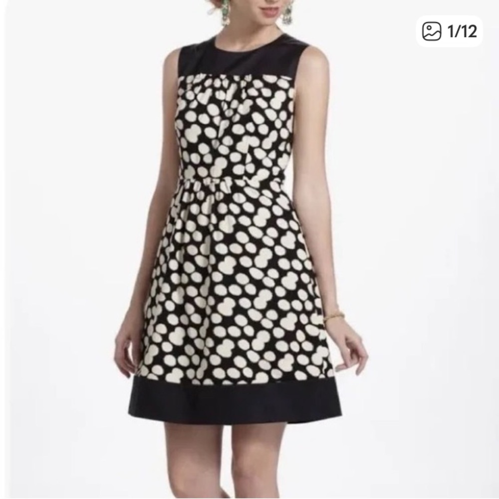 Anthropologie Leifnotes Elegant Black and Cream Polka Dot Dress